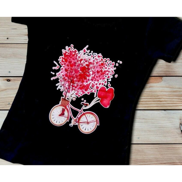 T-shirt Crewneck Love Heart Floral Princess-cut fitted Extra Slim, Size PL - Picture 3 of 3